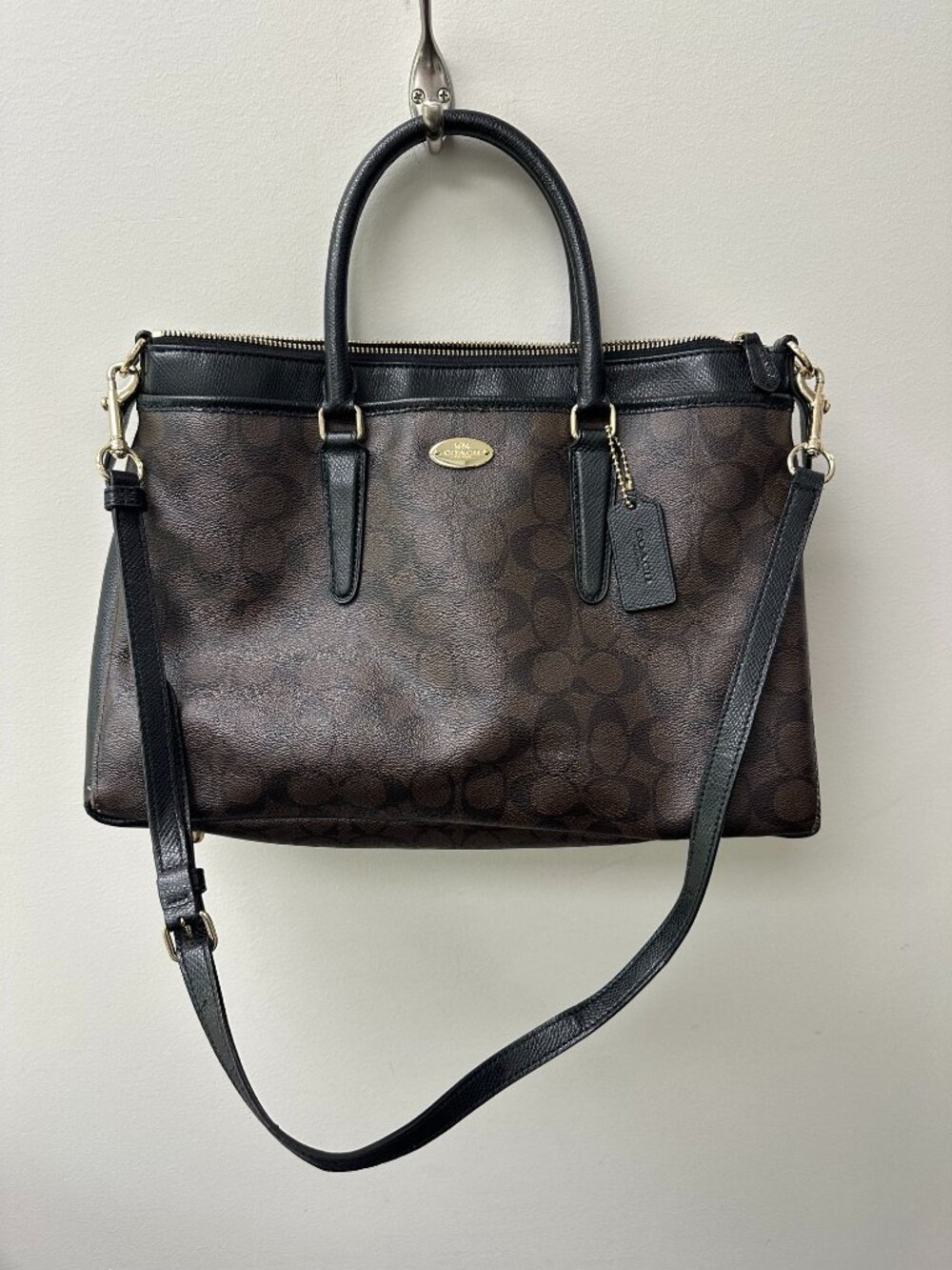 COACH Morgan Signature Satchel in Brown and Black